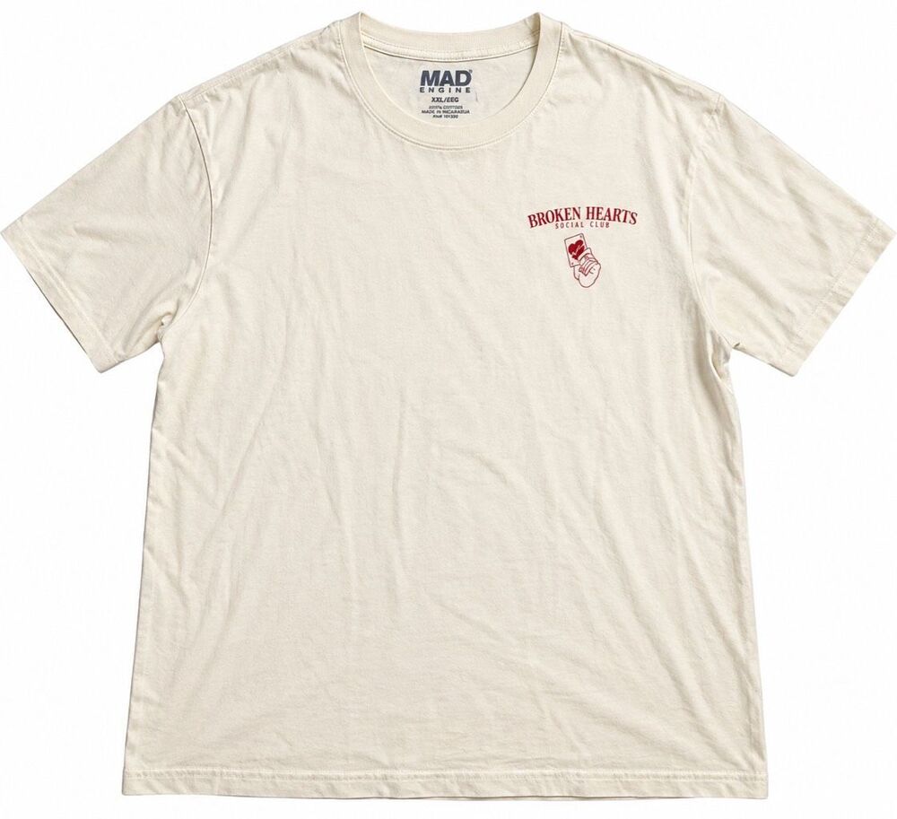 Mad Engine Broken Hearts Social Club Cocktail Cream Graphic T-Shirt Men’s XXL
